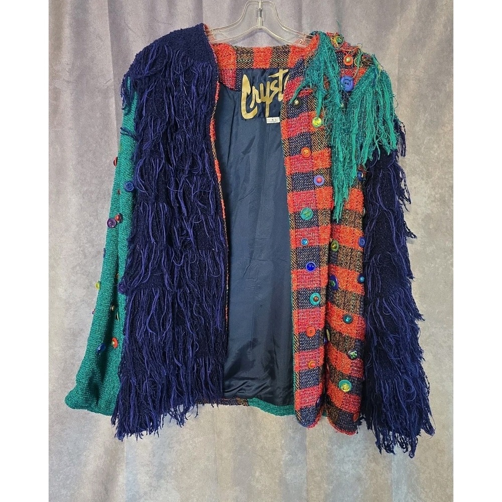 Crystal Handwovens Art To Wear Jacket Fringe Embellished Sz M Colombia VTG
